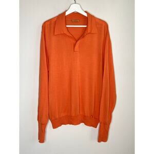 Dalmine Wool Blend Long Sleeve Collared Knit Polo Sweater Orange Men's Size XL